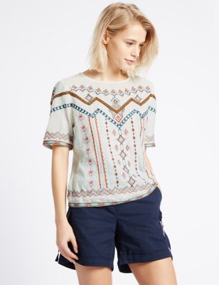 Pure Cotton Embroidered Shell Top